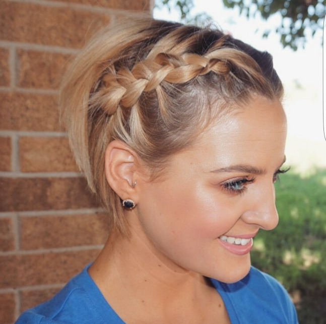 Inverted-cut Pixie with a Side Weaved-in Braid