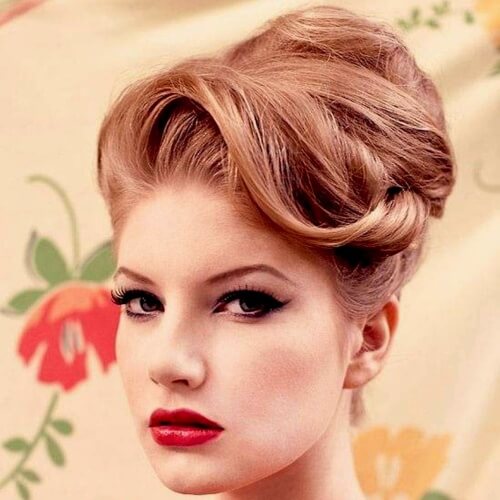 Side-swept Twisted Bangs with a Bouffant at the Back
