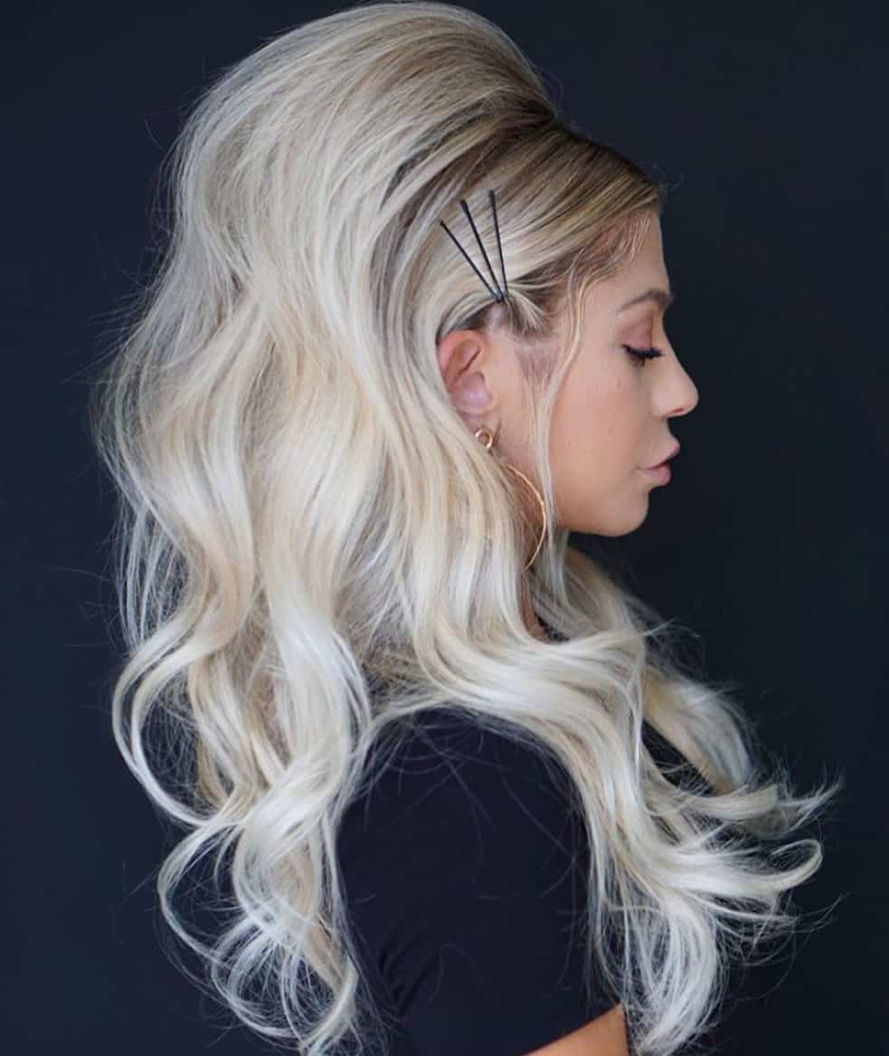 Blonde Messy Waves and Sleek Side-swept Bangs