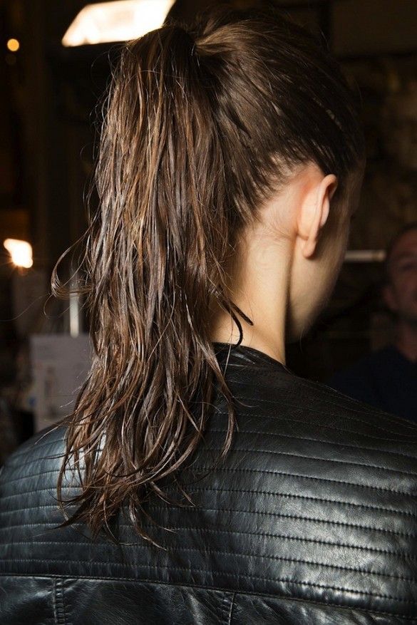 Mid-length Messy and High Ponytail with a Wet-look