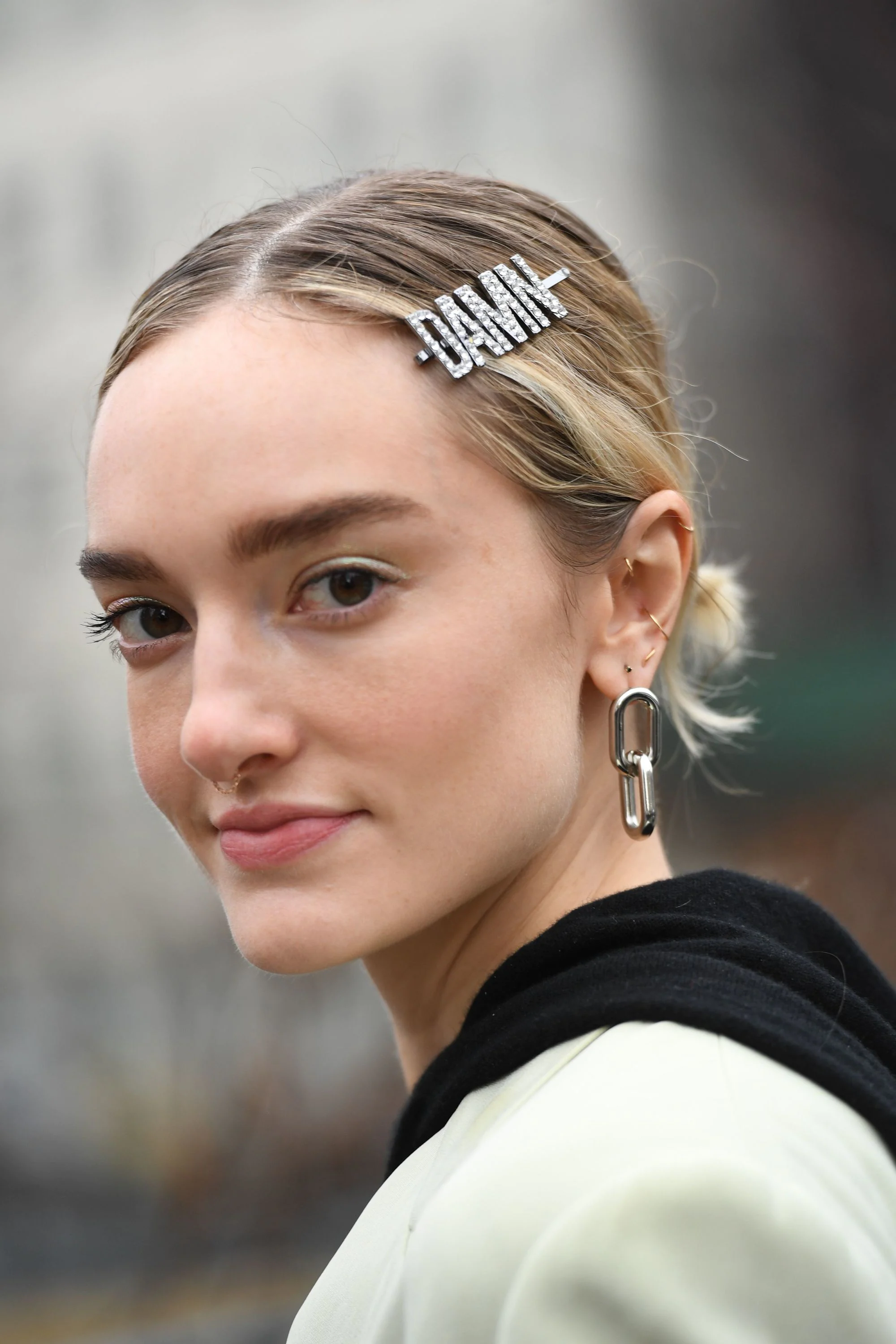 Mid-parted Ponytail with a Barrette for Short Hair