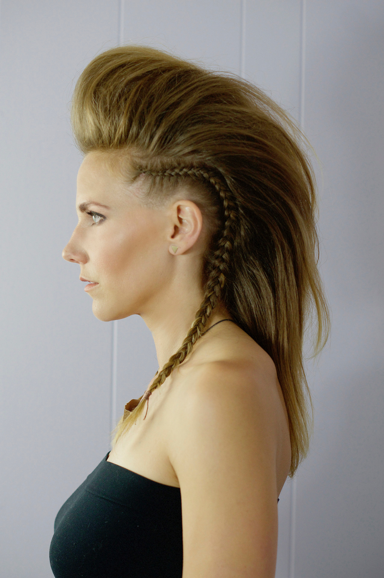 Slicked-Up Mohawk Hairstyle with a Side-braid