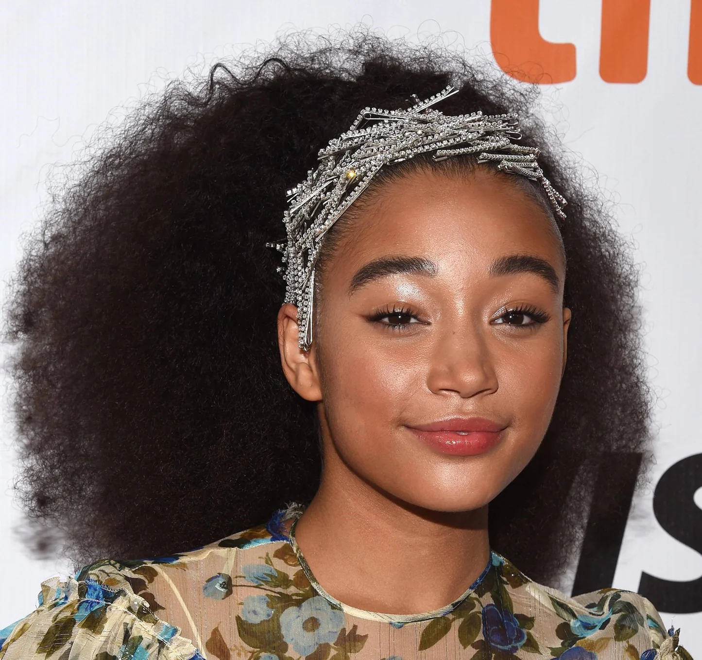 Frizzy Hairstyle with a Silver Headpiece
