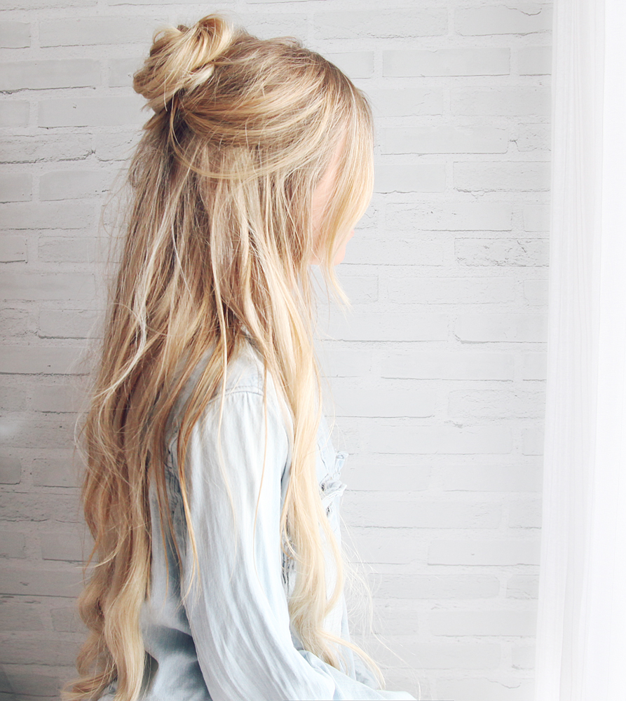 Half-up top knot with loose waves