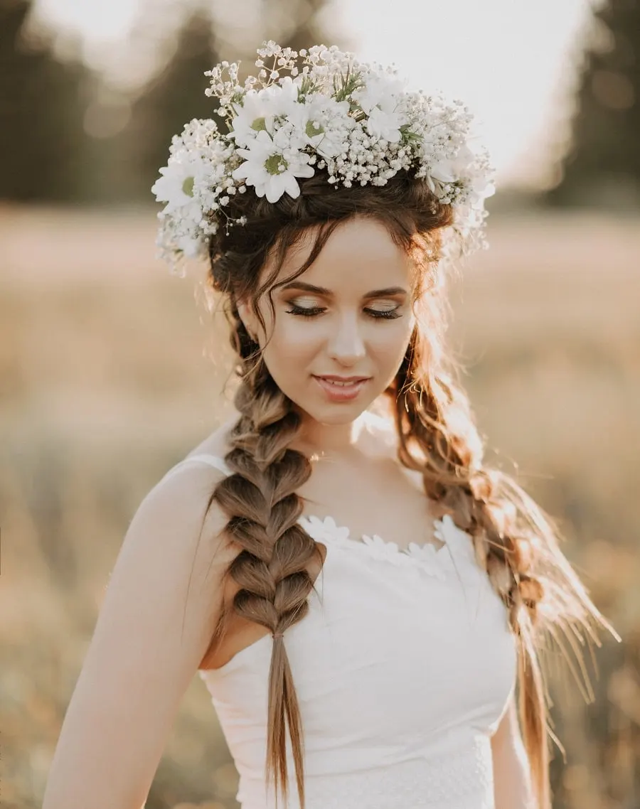 Double braids with a flower crown