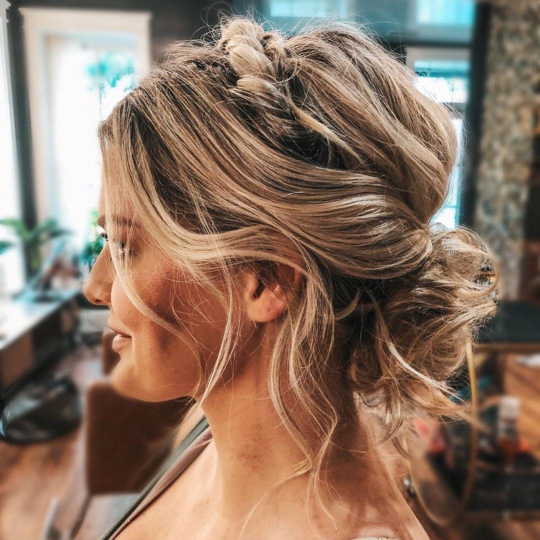 Messy bun with braided headband