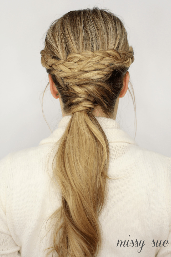 Low ponytail with twisted wrap
