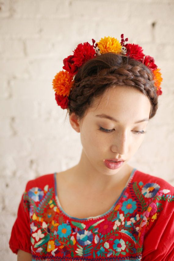 Marigold Braided Crown Floral Hairstyle