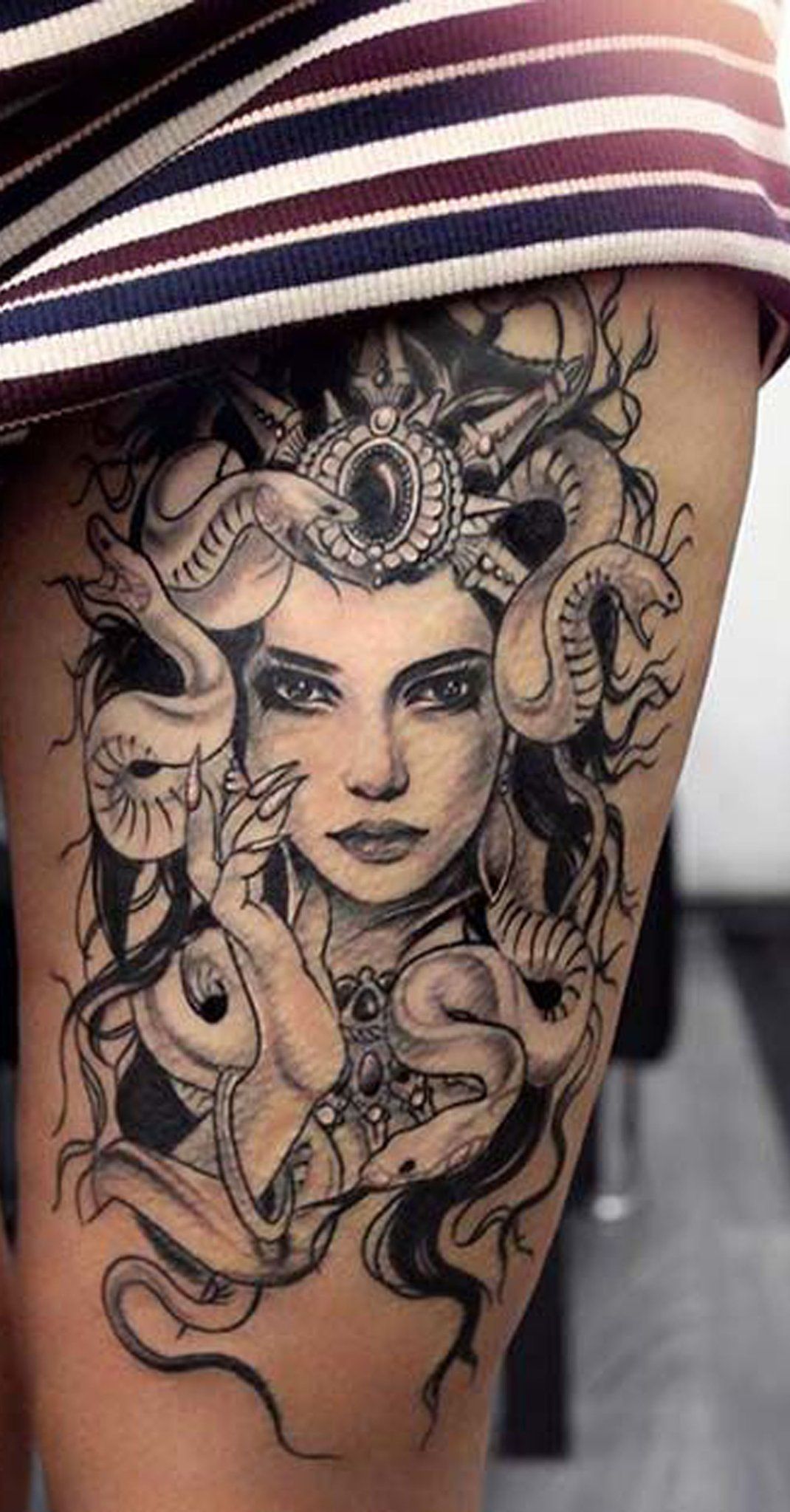Thigh Tattoo of Medusa