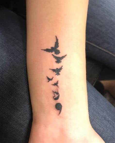 Semicolon Tattoo Ideas For Depression, Addictions, or Anxiety 27 Birds Semicolon Tattoo