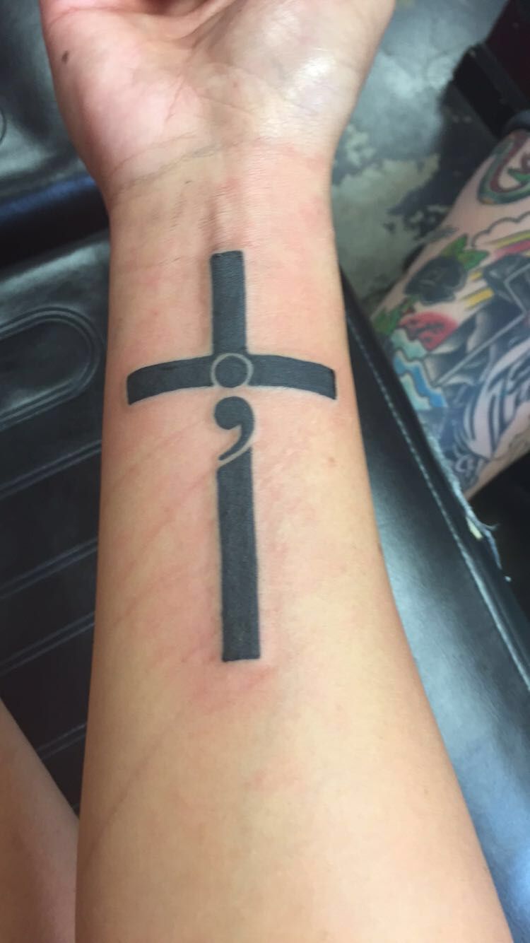 Cross Semicolon Tattoo