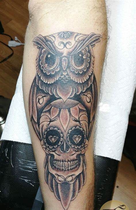 Design with an Owl and a Sugar Skull