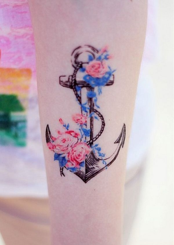 Floral Anchor Tattoo