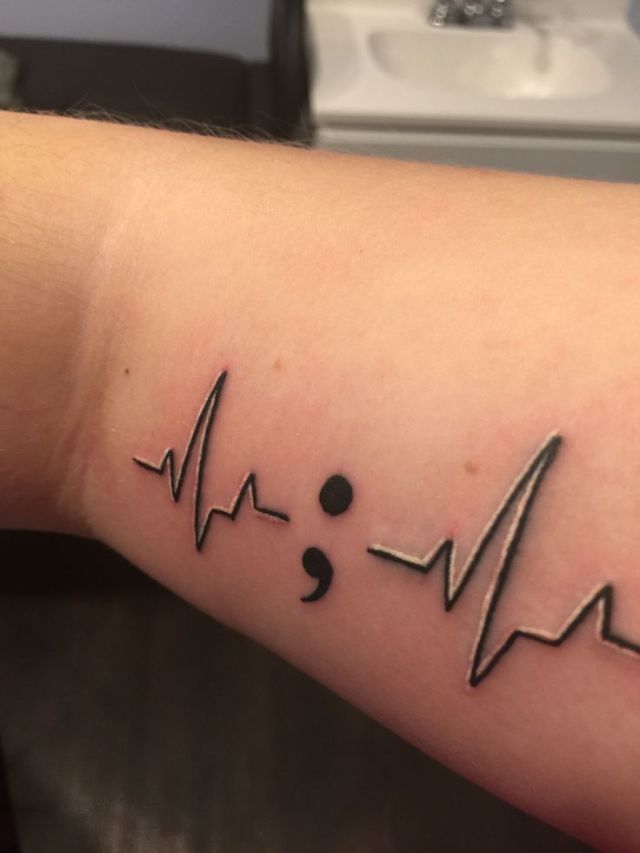 Semicolon Tattoo Ideas For Depression, Addictions, or Anxiety 18 Heartbeat Semicolon Tattoo