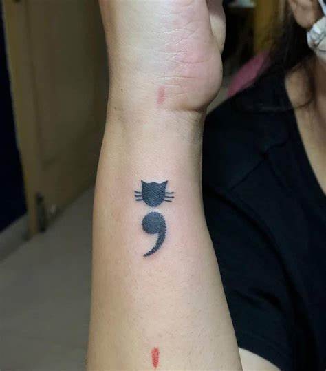 Semicolon Tattoo Ideas For Depression, Addictions, or Anxiety 19 Kitty Semicolon Tattoo