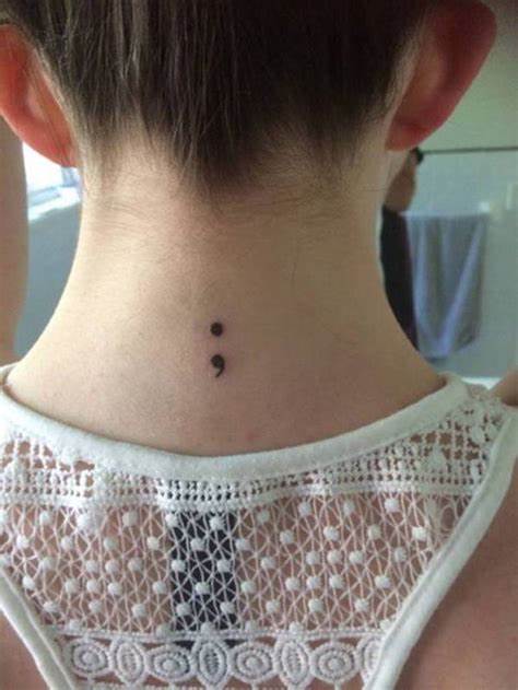 Semicolon Tattoo Ideas For Depression, Addictions, or Anxiety 10 Nape Semicolon Tattoo