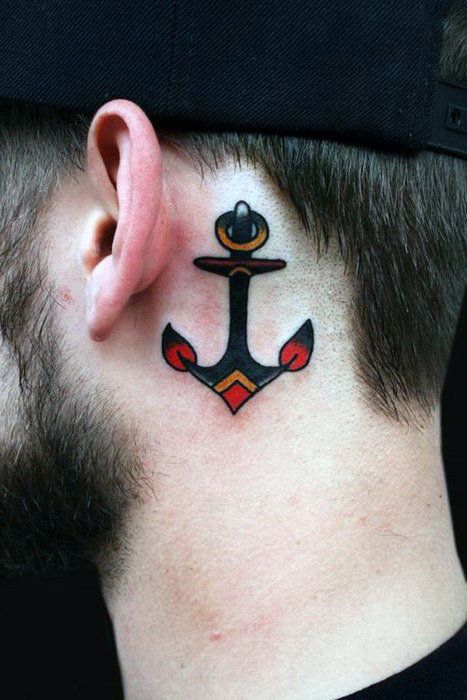 Neck Anchor Tattoo