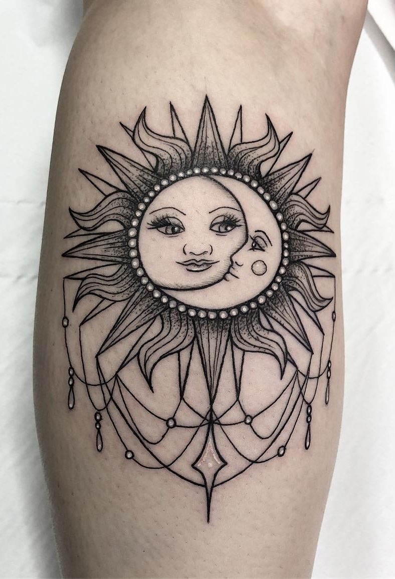 32 Sun and Moon Tattoos To Symbolize Intimacy, Balance, Spiritual Strength and More 18 Ornamental Sun Moon Tattoo