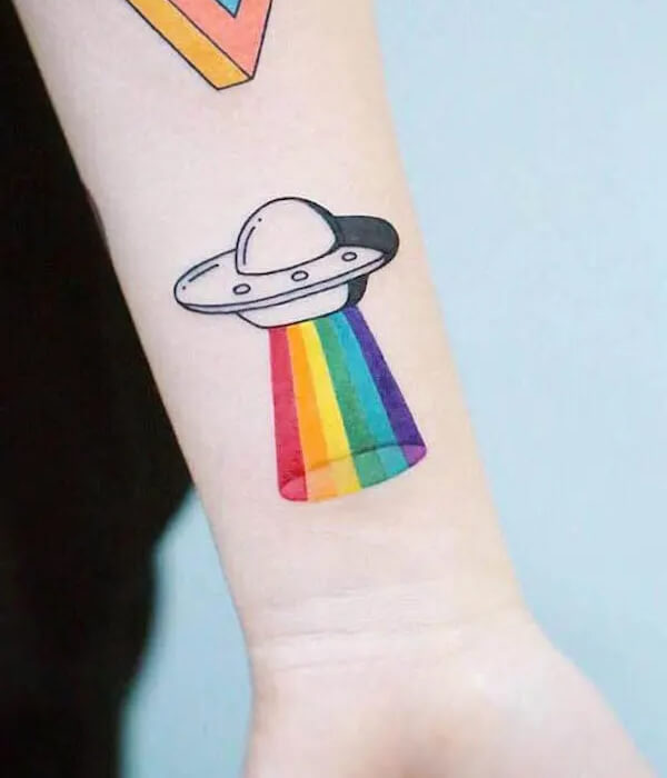 31 LGBTQ Pride Tattoos that Will Make Your Pride Month Even Better 15 Rainbow spaceship