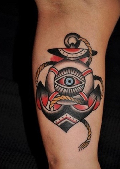 Tattoo of an anchor and an eye
