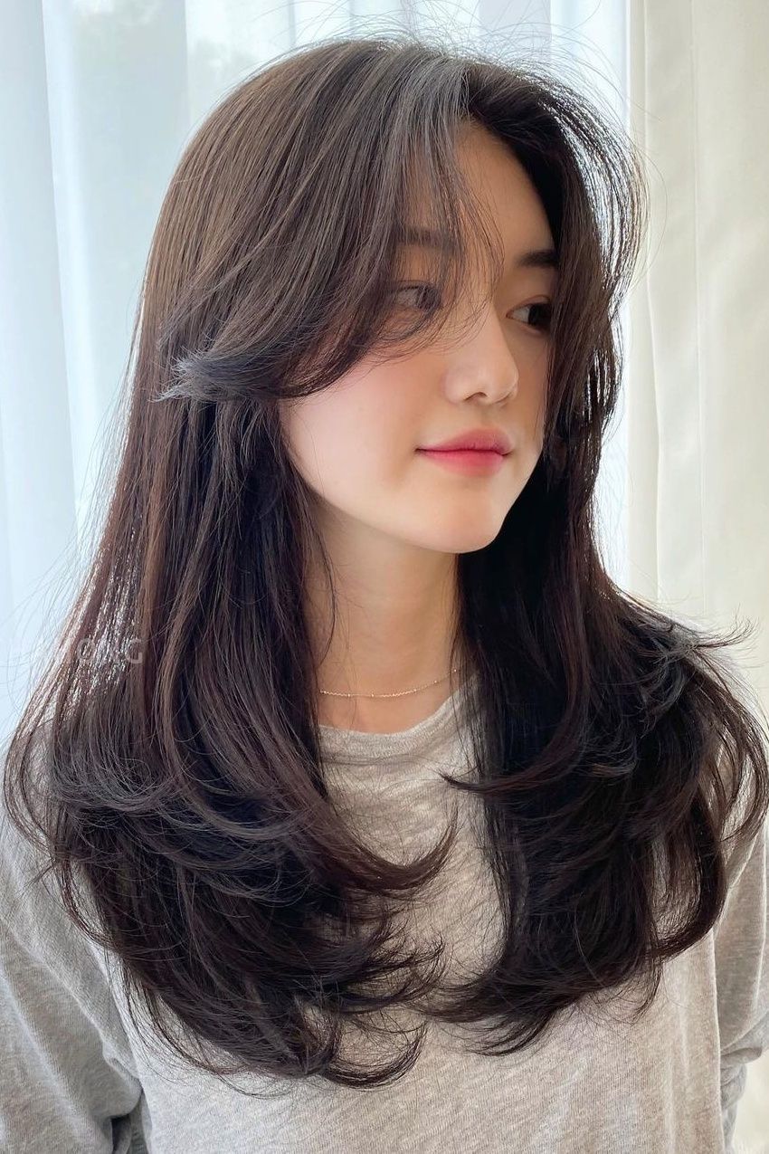 Timeless Elegance: 35 Korean Hairstyles for Women 3 Korean curtain bangs
