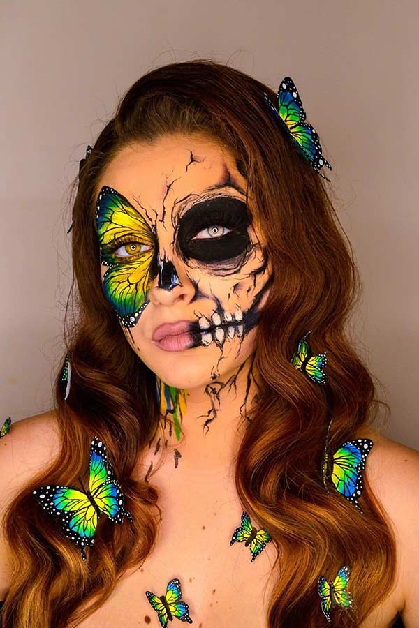 From Bones to Beauty: The Magic of Skull-inspired Makeup 24 half face skeleton makeup