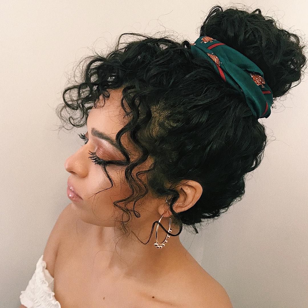 High Bun with Scarf for curly hair