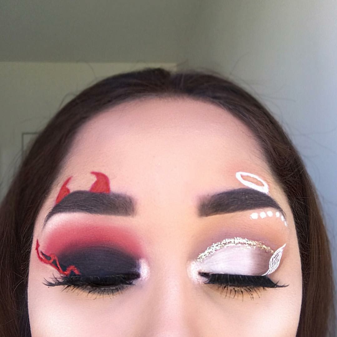 angel and devil eye makeup for Halloween