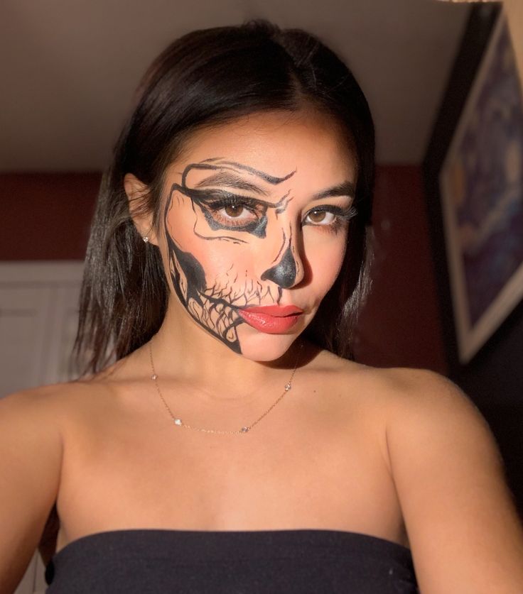From Bones to Beauty: The Magic of Skull-inspired Makeup 2 half face skeleton makeup