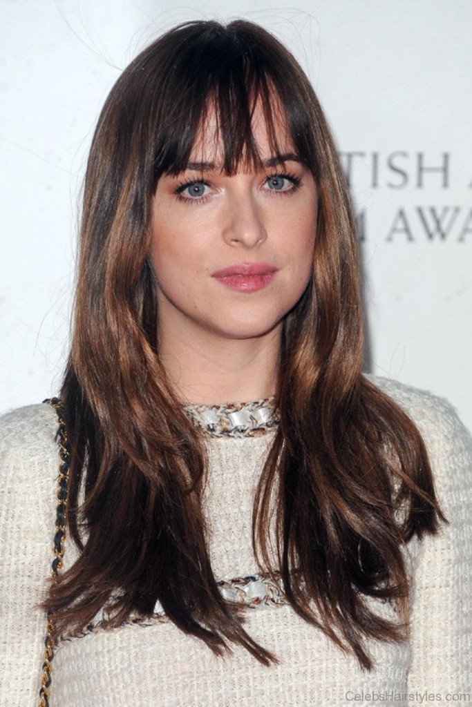 Get the Look: Dakota Johnson's Best Hairstyles 17 Long Hair With Blunt Bangs