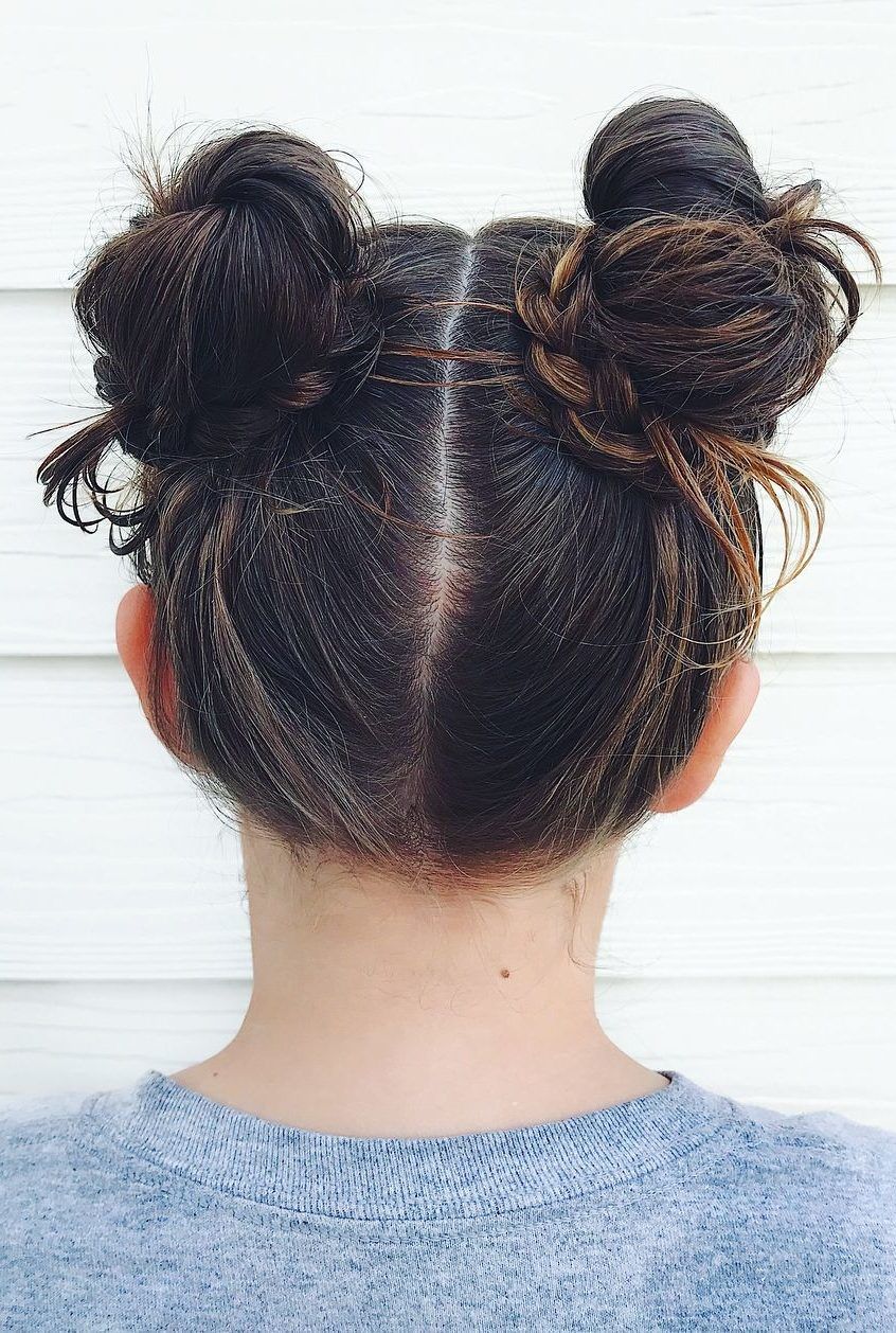 Quick and Cute: 25 Easy Hairstyles for School Girls 13 Space Buns Hairstyle for school