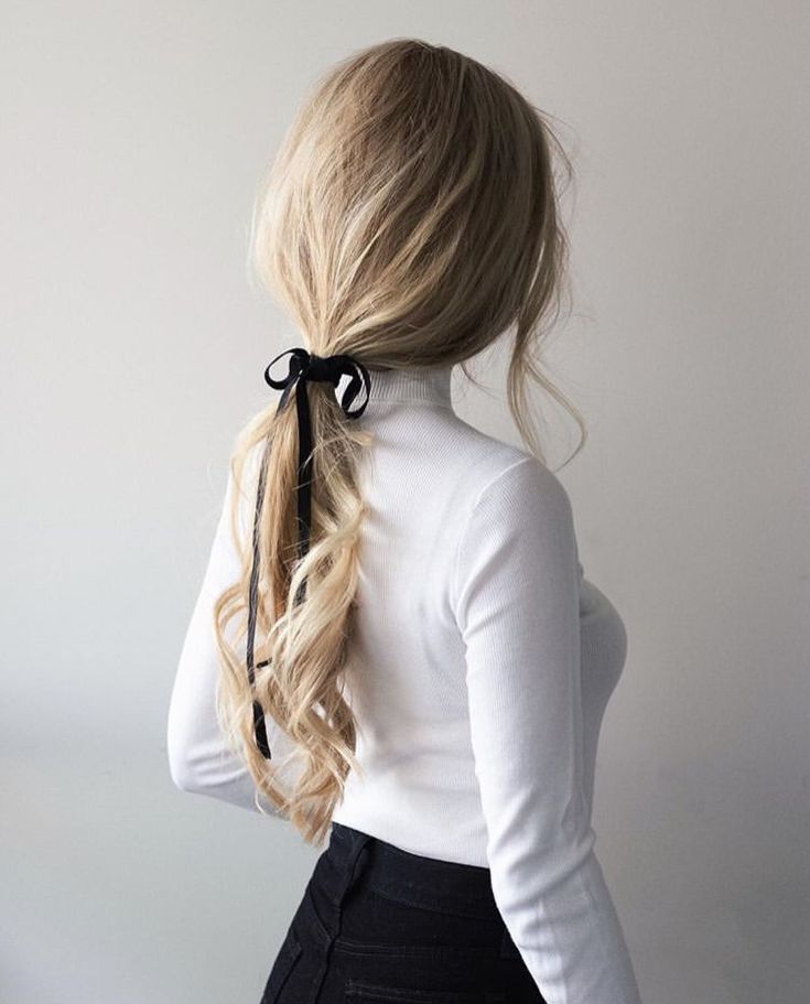 Cute Low Ponytail with Ribbon Hairstyle
