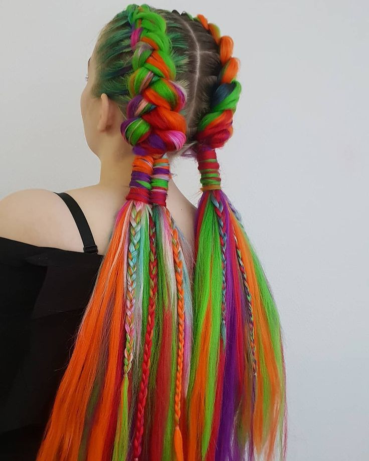 Multicolor Braided Pigtails Hairstyle