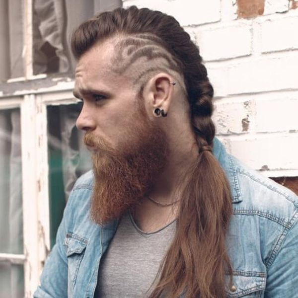 Beard and Braids: 20 Viking Hairstyles For Men 13 Shaved Pattern Viking hairstyle