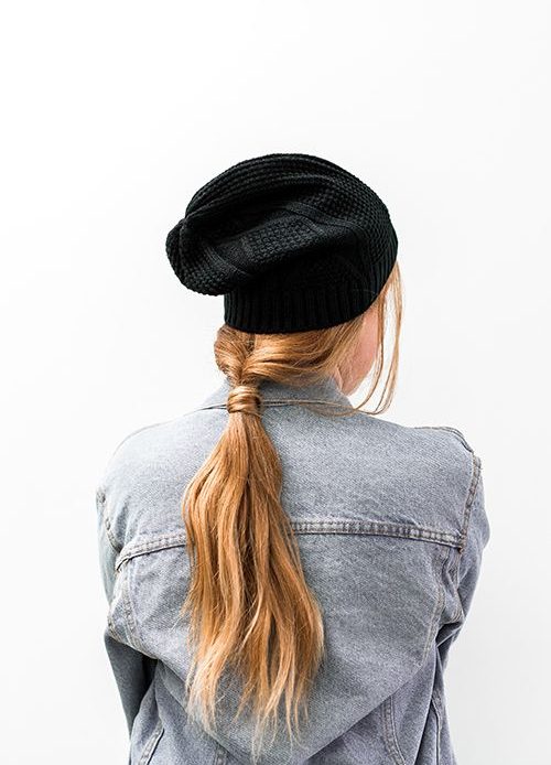 Twisted Low Ponytail Beanie Hairstyle