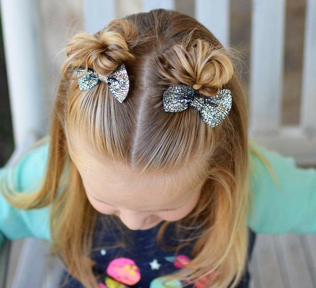 No Fuss Hairstyles For Kids - Even Mom Can Do These! 4 Half Up Messy Bun Hairstyle For Kids