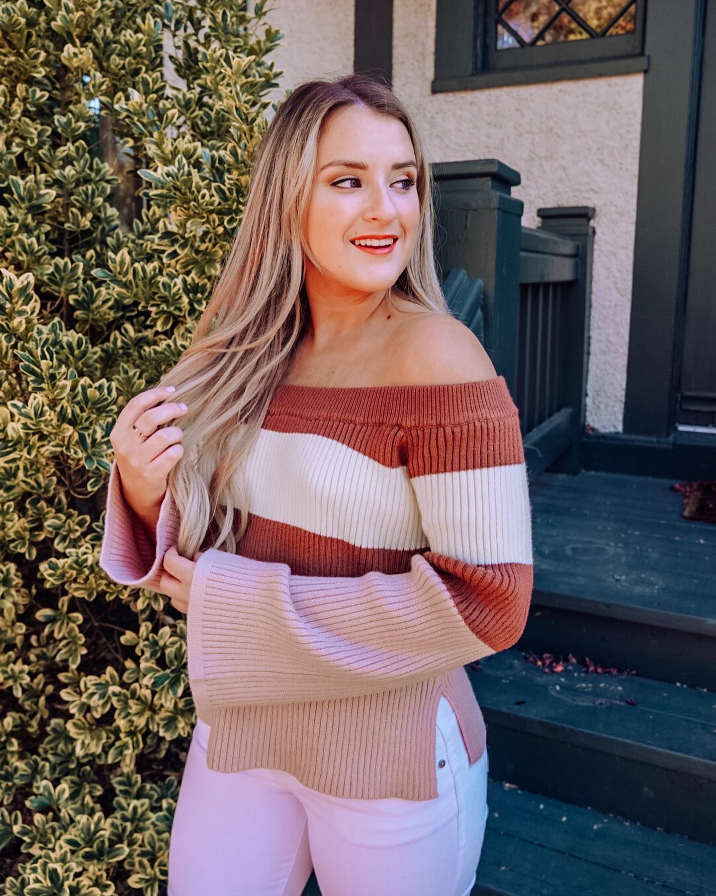 Grateful and Glam: Chic Thanksgiving Outfit Inspiration 27 Off Shoulder Sweater