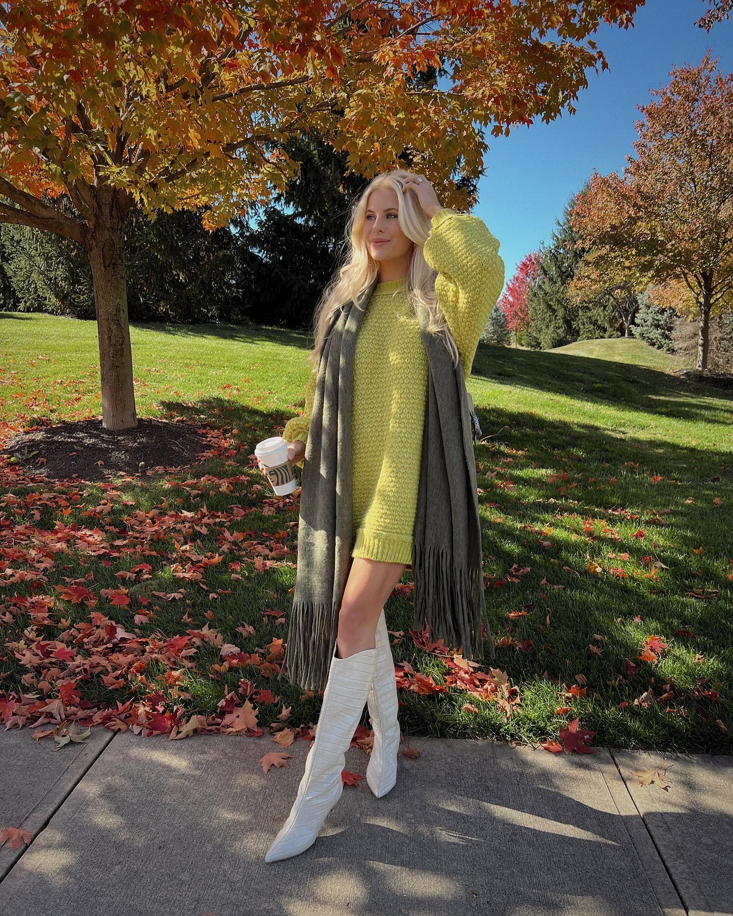 Sweater dress with scarf Fall  outfit ideas