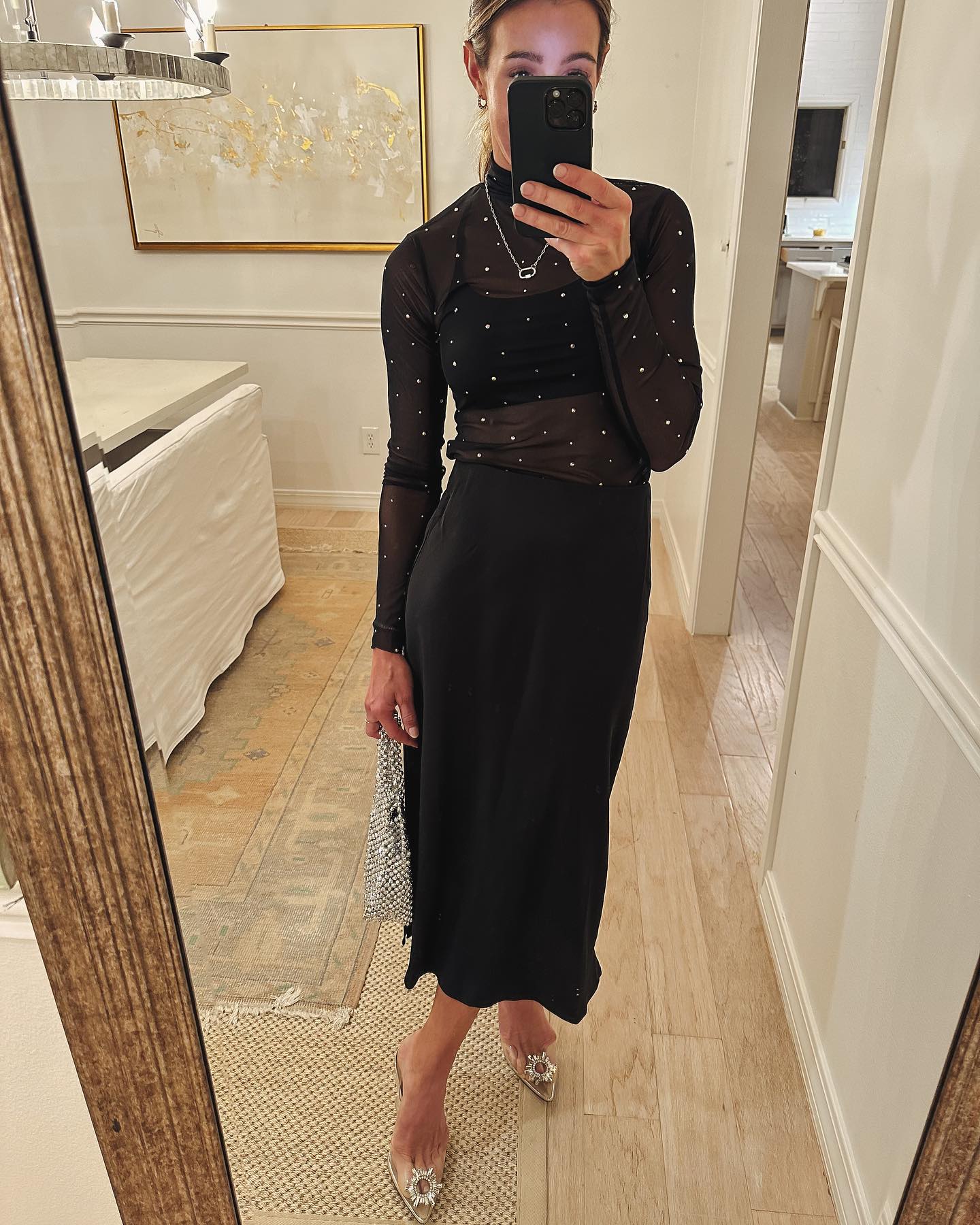 Grateful and Glam: Chic Thanksgiving Outfit Inspiration 21 Mesh Top with Long Skirt