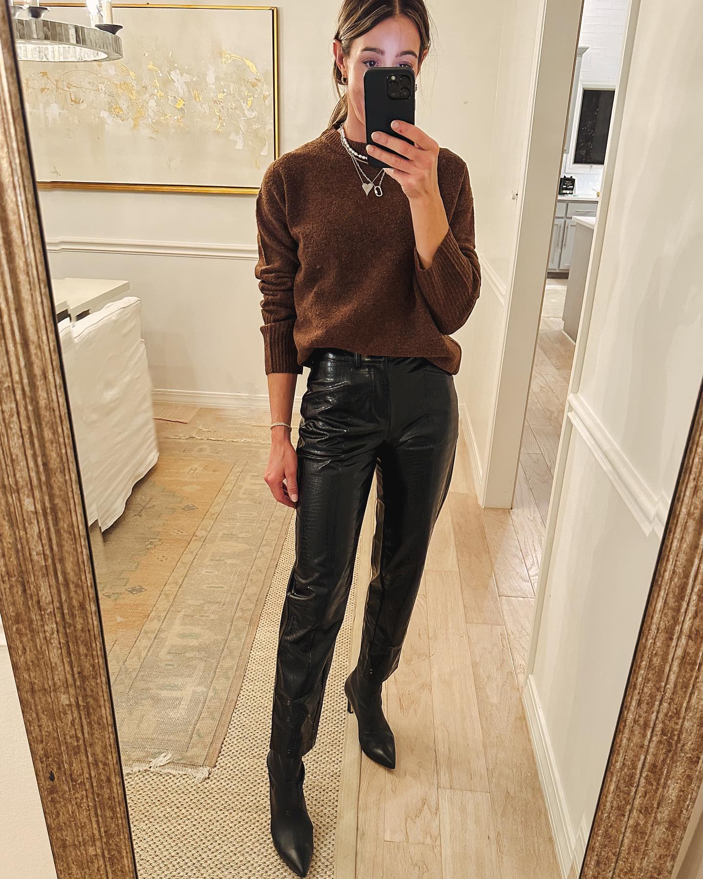 Leather Pant With Sweater 