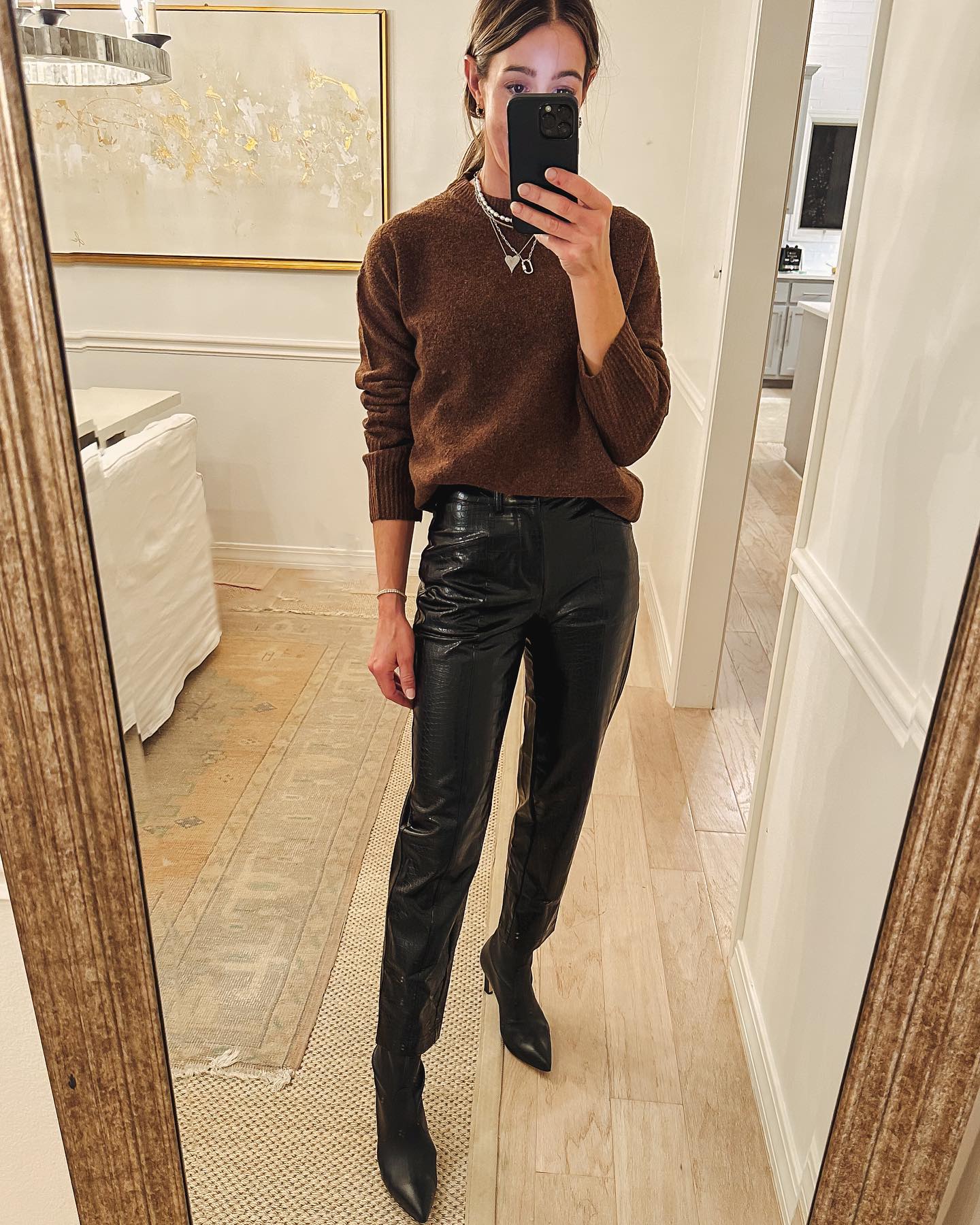 Grateful and Glam: Chic Thanksgiving Outfit Inspiration 20 Leather Pant With Sweater
