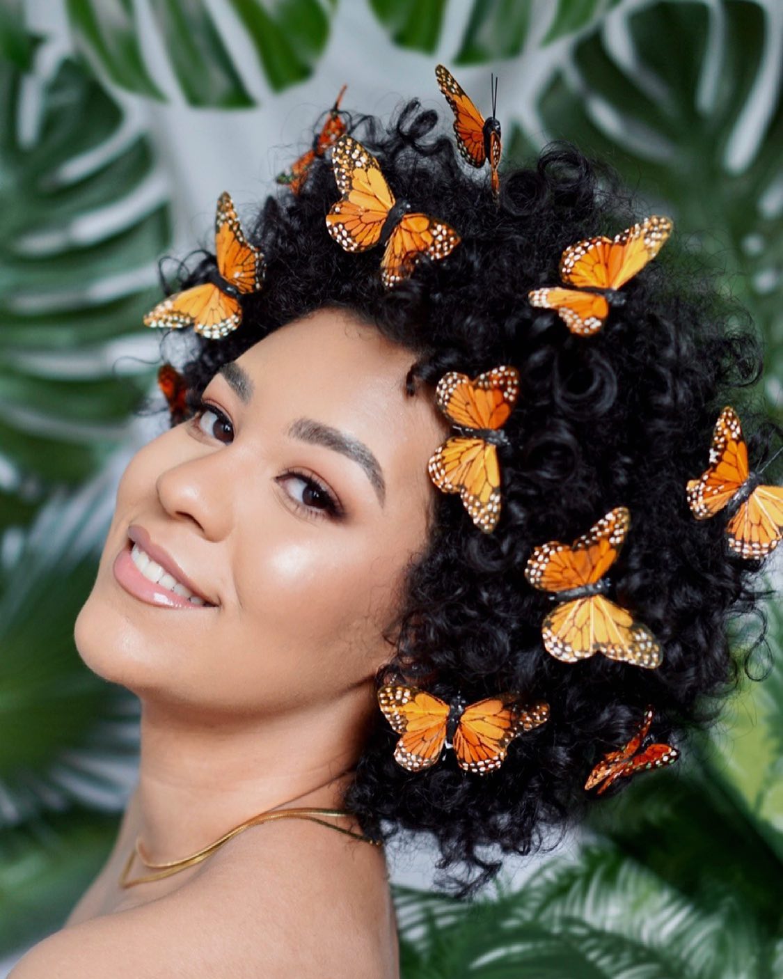 Curly Afro w/ Butterflies 